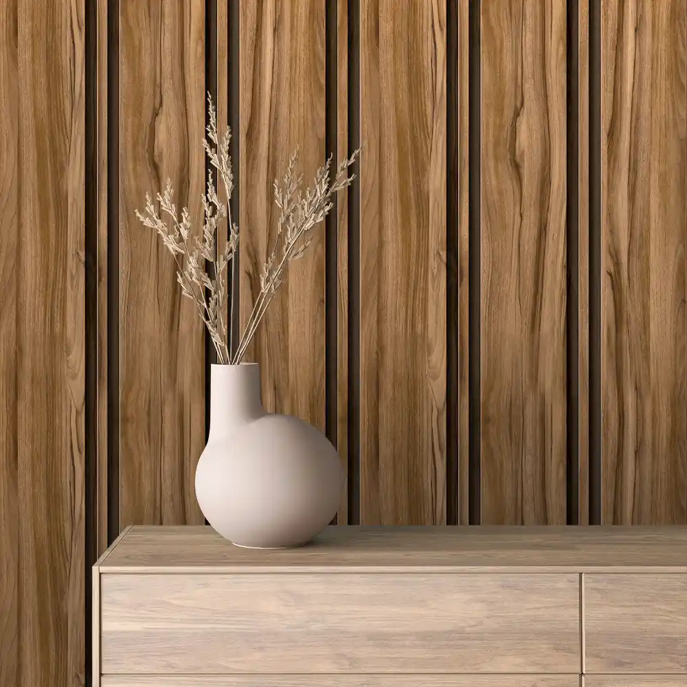Slatted wallpaper room preview